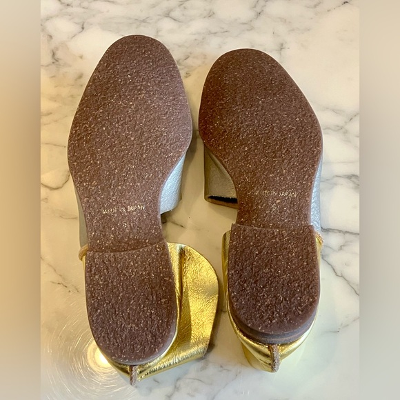 EUC Rare U-Dot Asymmetric Metallic Leather Slip-On Flats 7 Matte & Glossy Gold - Picture 13 of 16